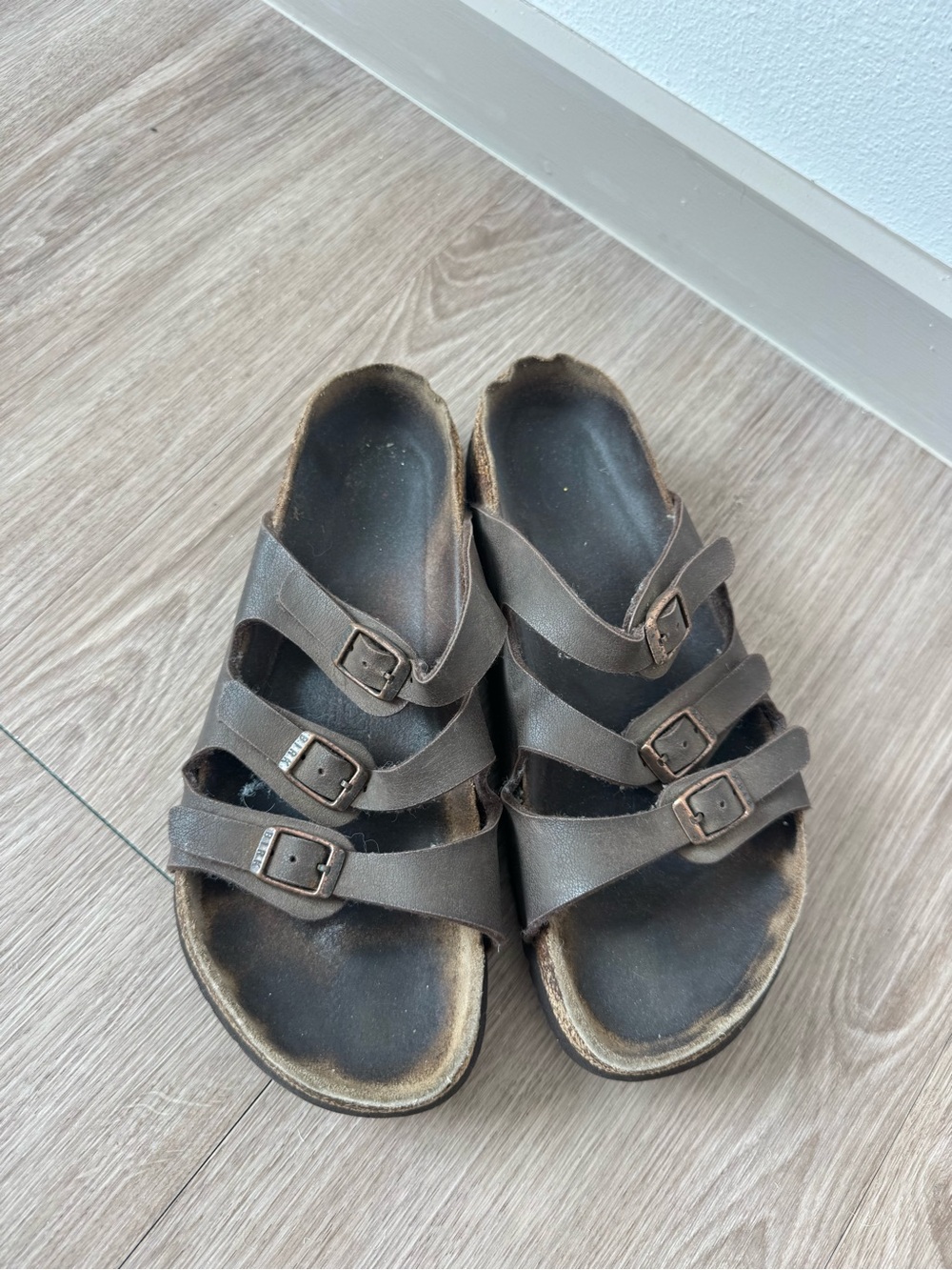 Birkenstock Brown Triple-Strap Slide Sandals
